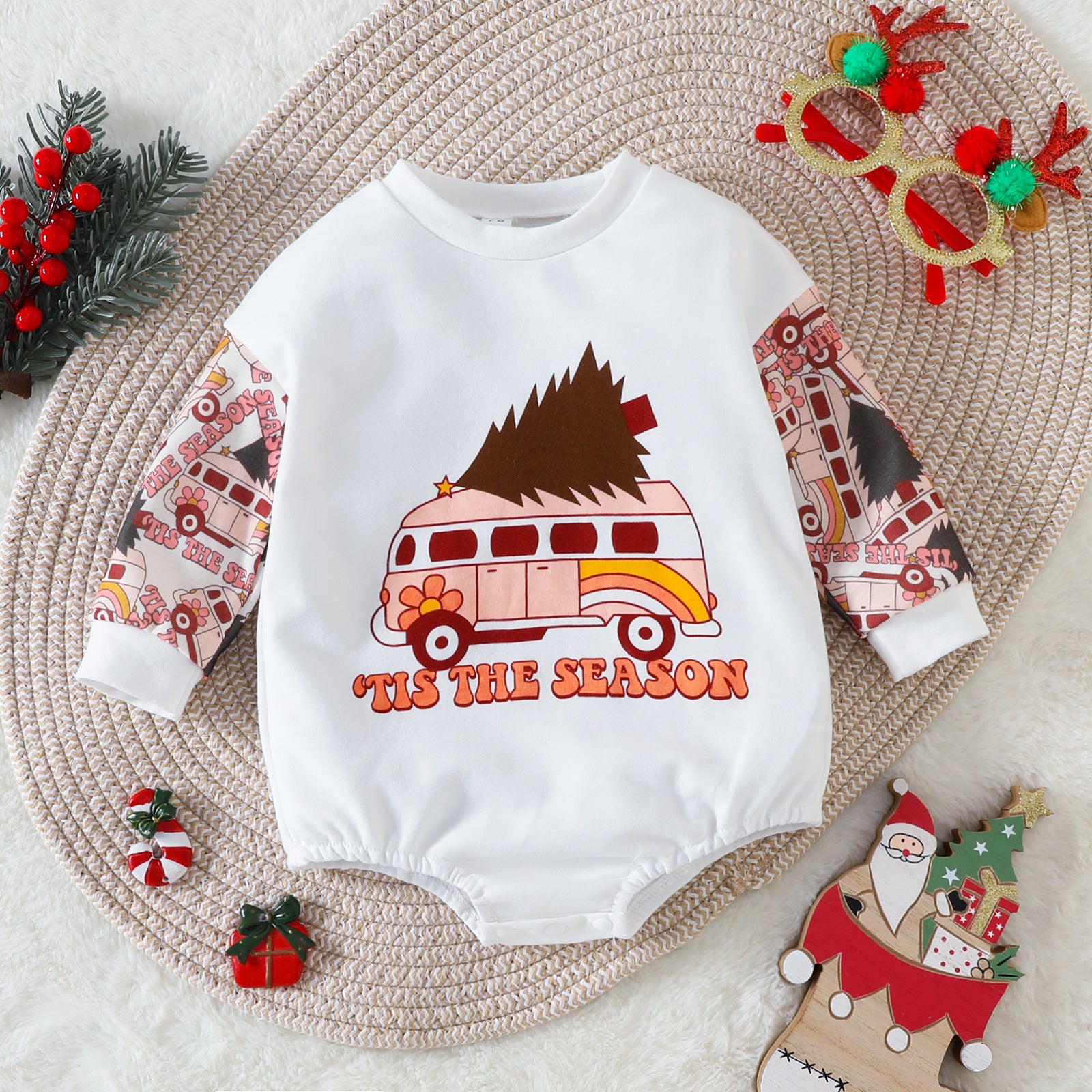 Christmas Baby Romper – Holiday Infant Outfit, Santa Baby Bodysuit, HO HO HO Long Sleeve Onesie