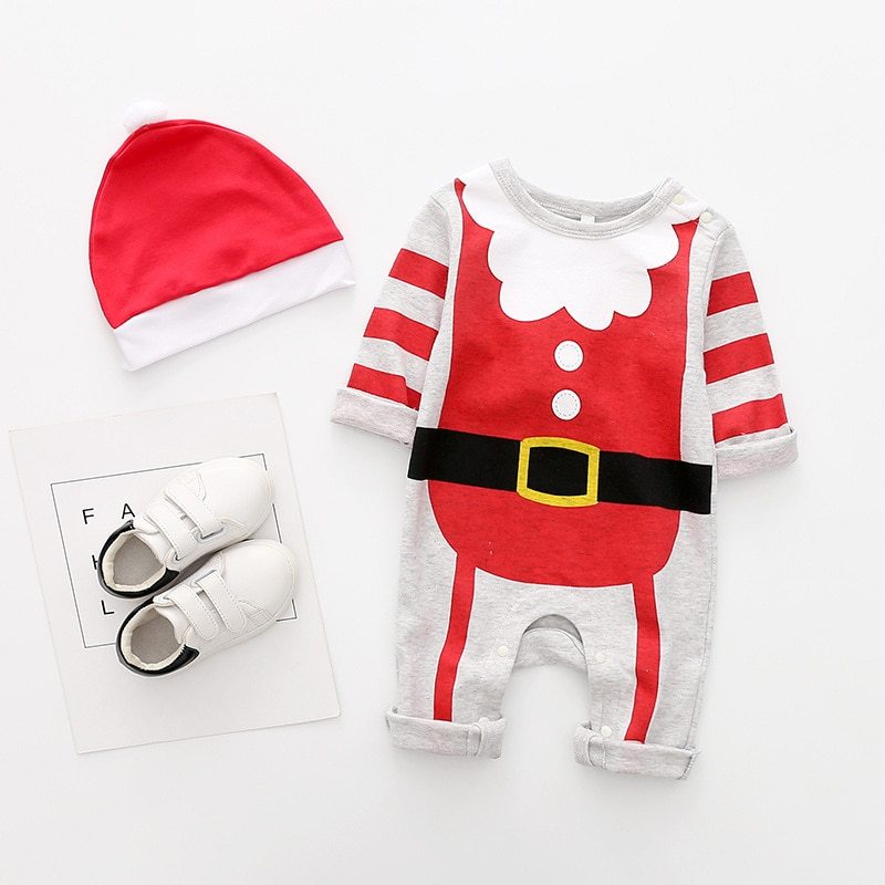 Christmas Baby Outfit – Santa, Elf & Reindeer Rompers with Hat | Holiday Infant Bodysuit Set