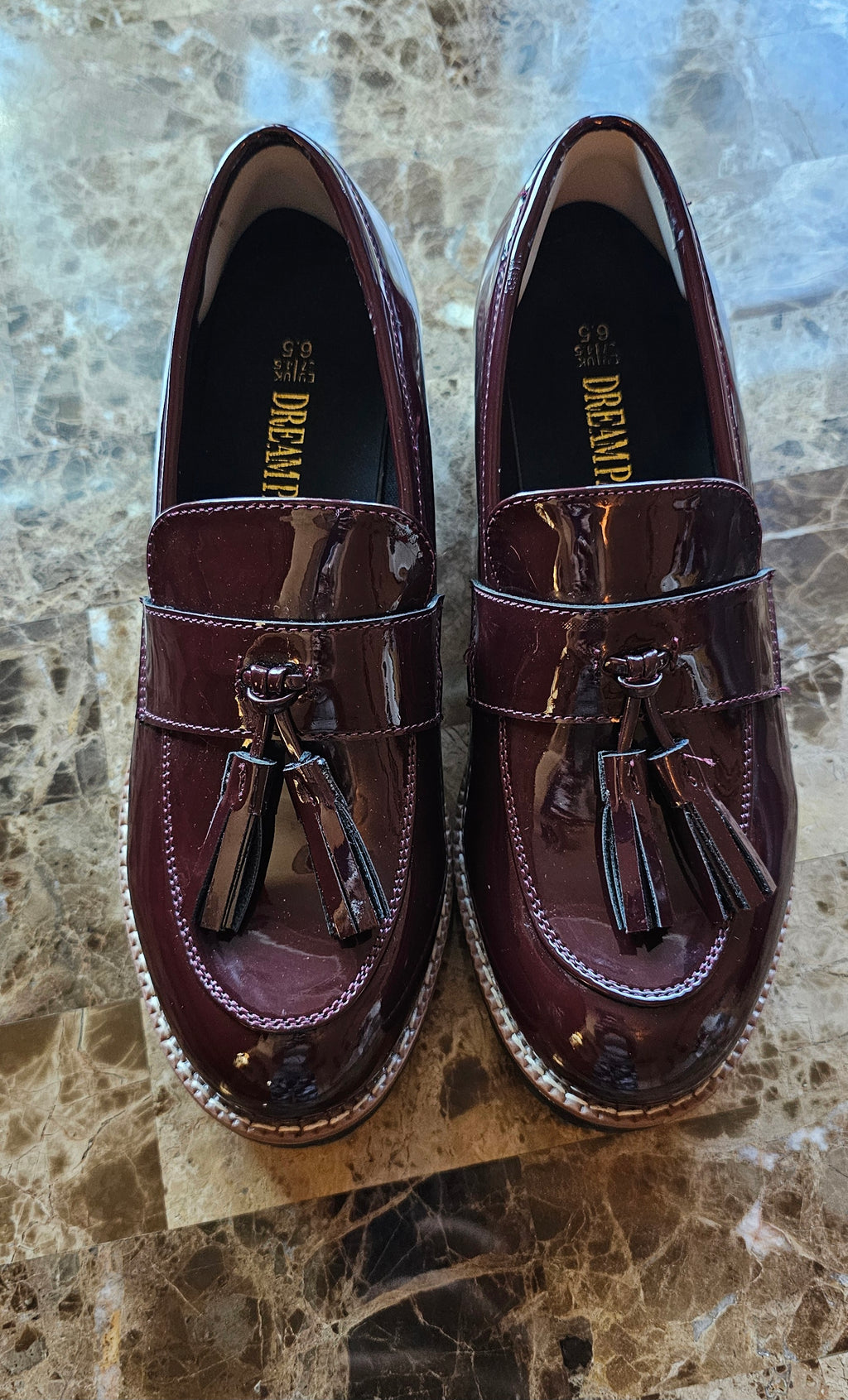 Dream Pairs Burgundy Tassel Loafers – Patent Leather – Size 6.5 (New)