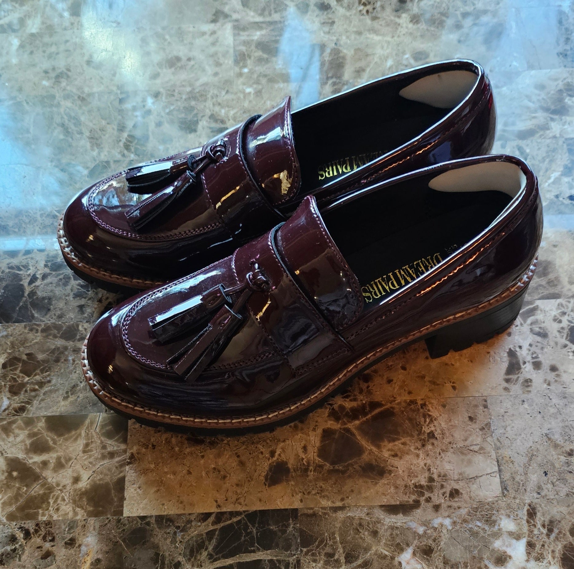Dream Pairs Burgundy Tassel Loafers – Patent Leather – Size 6.5 (New)