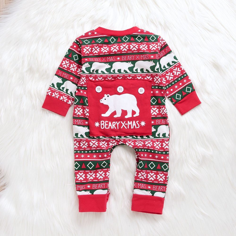 Christmas Baby Romper – Plaid & Holiday Print Infant Jumpsuit | Santa Baby, Bear Xmas & Fair Isle Outfits