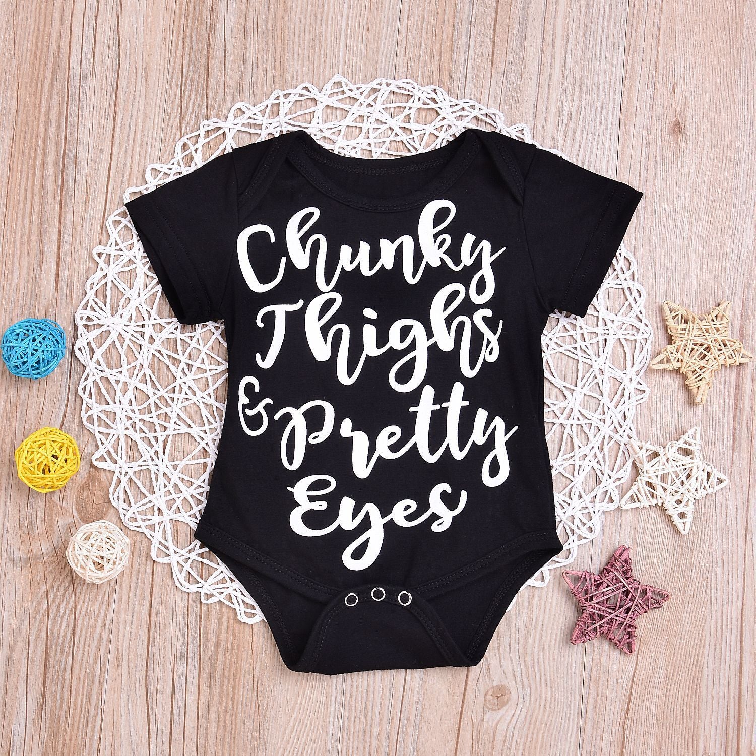 Chunky Thighs & Pretty Eyes Baby Bodysuit – Funny Baby Onesie, Cute Infant Outfit, Baby Shower Gift