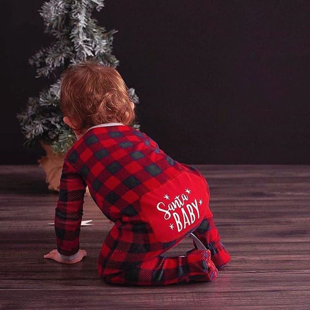 Christmas Baby Romper – Plaid & Holiday Print Infant Jumpsuit | Santa Baby, Bear Xmas & Fair Isle Outfits