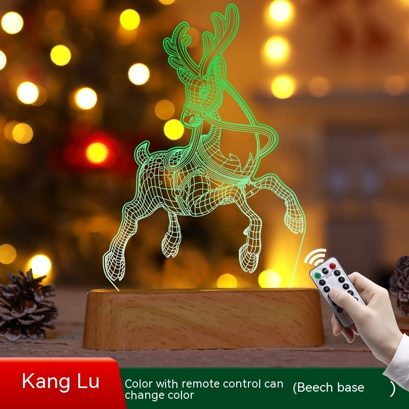 3D deer lamp with remote control on a wooden base 