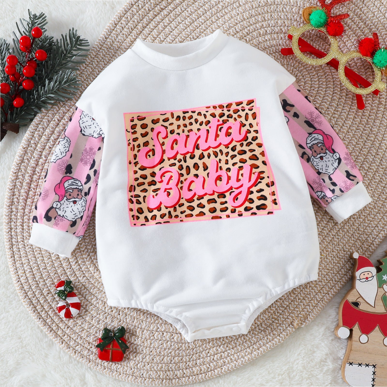 Christmas Baby Romper – Holiday Infant Outfit, Santa Baby Bodysuit, HO HO HO Long Sleeve Onesie