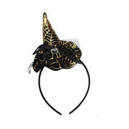 Halloween-themed headband with a black and gold spiderweb design