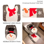 Christmas-themed toilet seat cover set with snowman design, including size details.