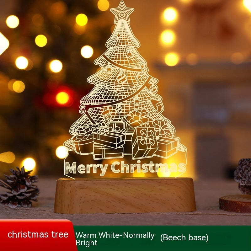 Decorative Christmas tree lamp with 'Merry Christmas' text on a wooden base, 
