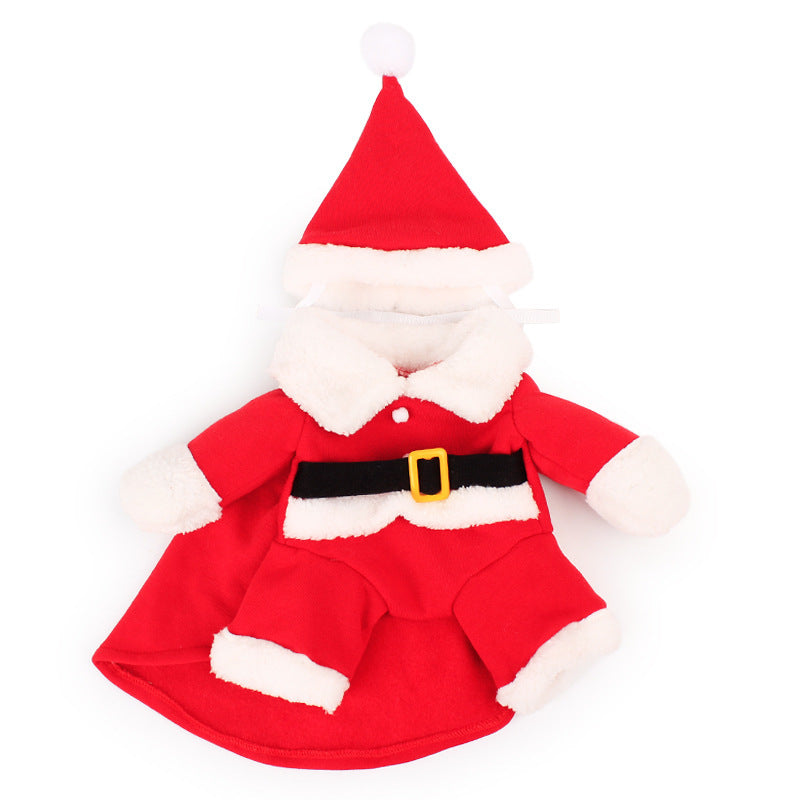 Red Santa Claus costume with white fur trim on a white background
