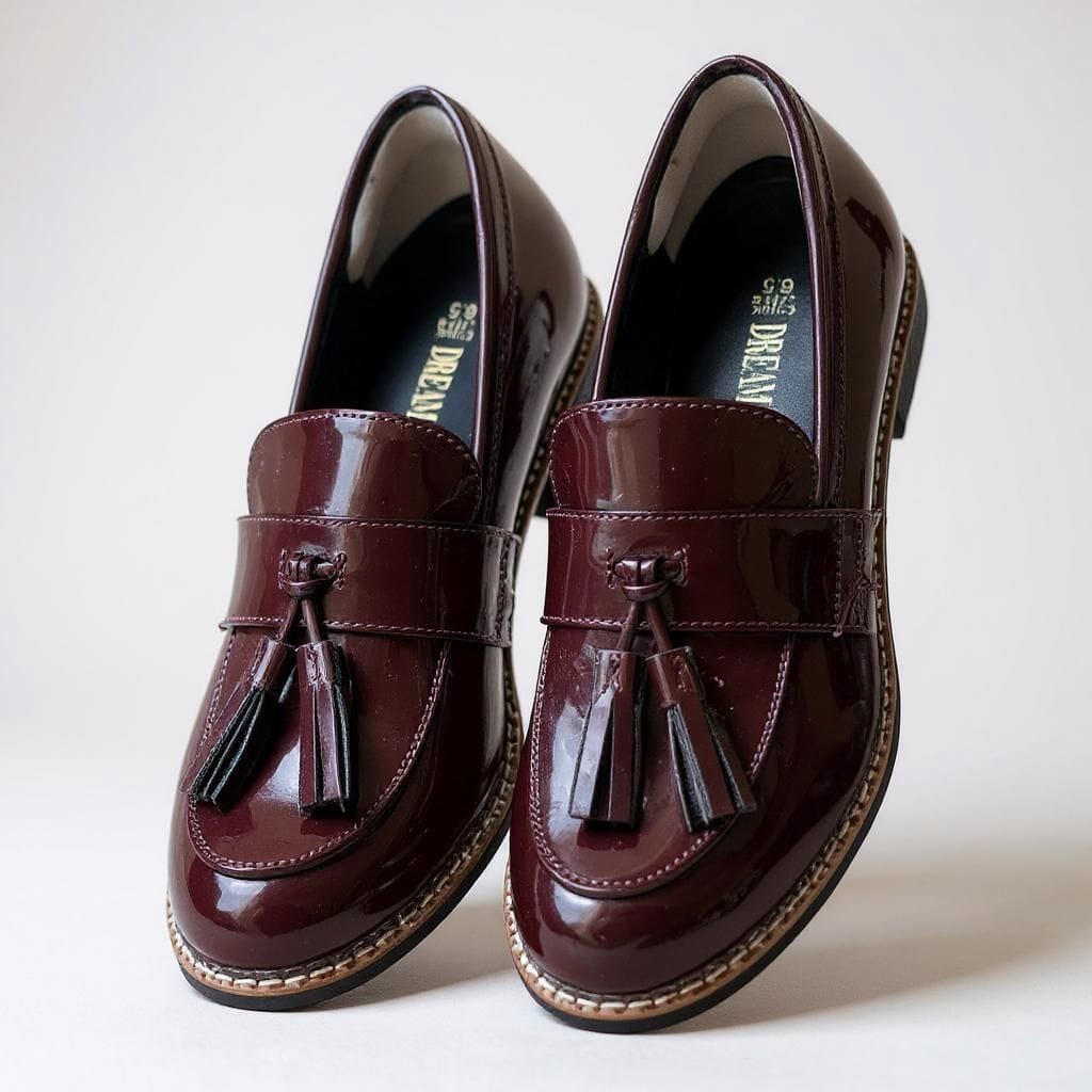 Pair of maroon Dream Pair loafers with tassels 