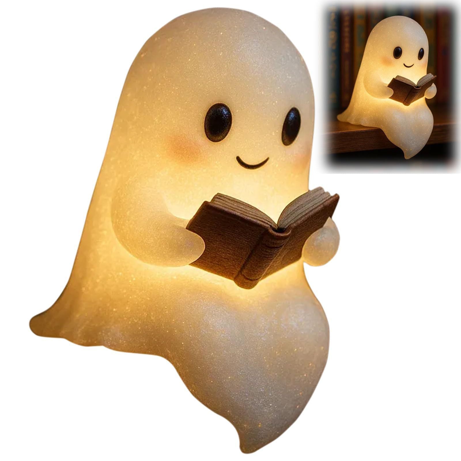 Ghost-shaped night light reading a book  