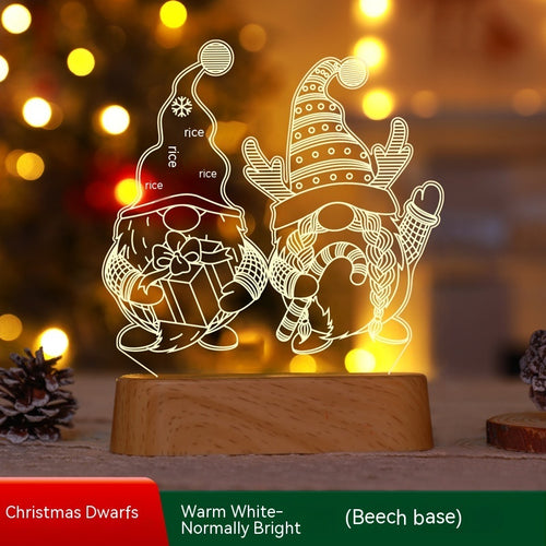 Gnome-shaped night light with a wooden base 