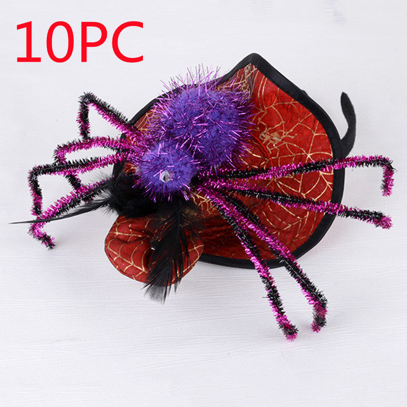 Halloween spider decoration with purple center and red web 10 pc