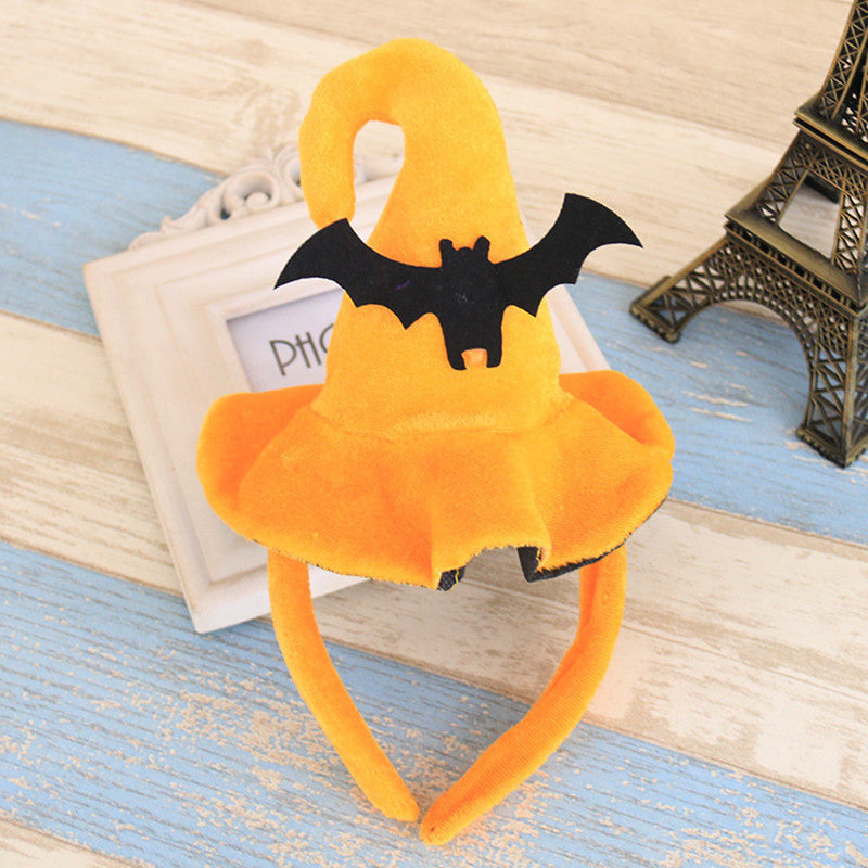 Orange headband with black bat design