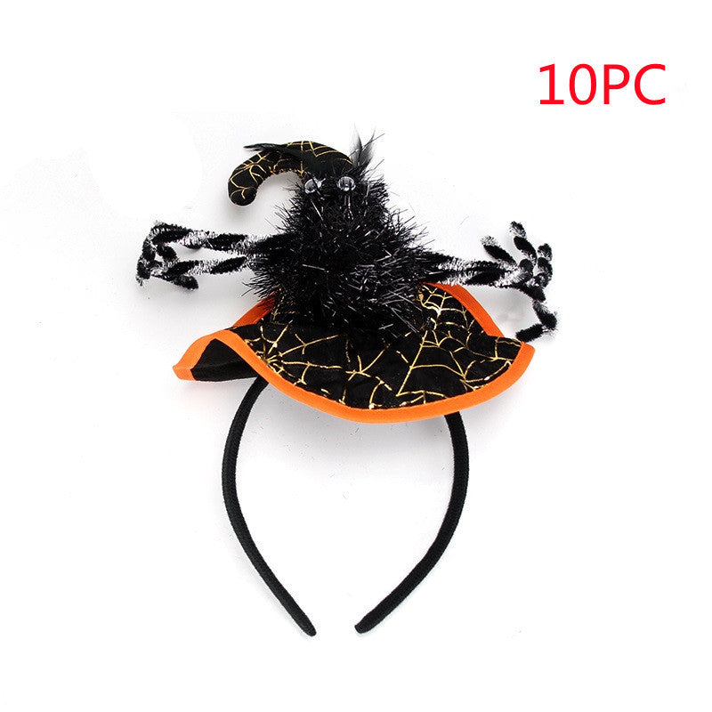 Halloween spider headband with orange and black design 