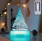 Christmas tree-themed LED lamp with 'Merry Christmas' text and remote control