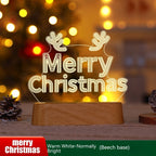 Merry Christmas LED sign with wooden base