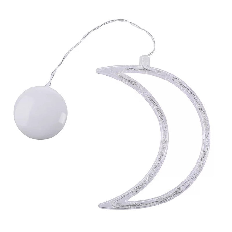 Decorative light with a moon shape and a spherical bulb 