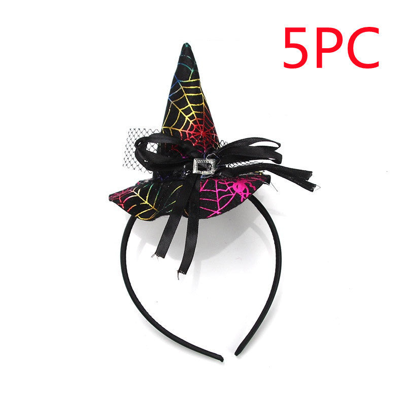 Witch hat headband with spider web design  labeled '5PC'.