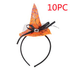 Orange witch hat headband with black ribbons  labeled '10PC'.