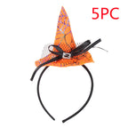 Orange witch hat headband with black ribbons, labeled '5PC'.