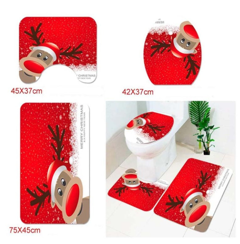 Set of Christmas-themed bathroom mats with reindeer design 