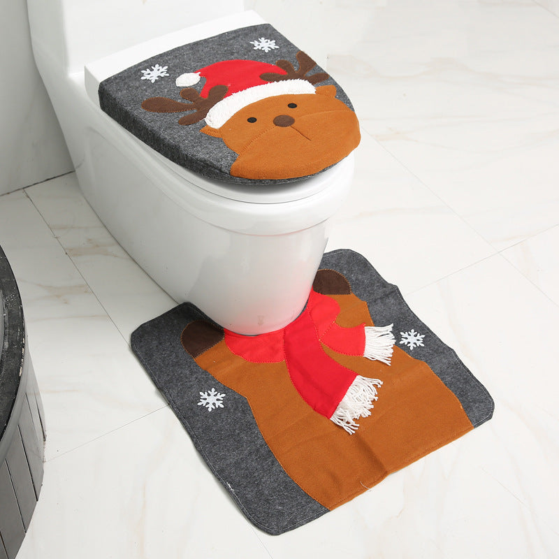 Toilet seat cover and rug set with reindeer design  