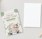 Editable First Birthday Safari Animals Birthday Invitation Template.