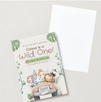 Editable First Birthday Safari Animals Birthday Invitation Template.