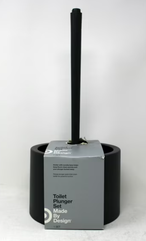 Made By Design Toilet Plunger & Holder Set – Sleek Gray Bathroom Essential with Non-Slip Base