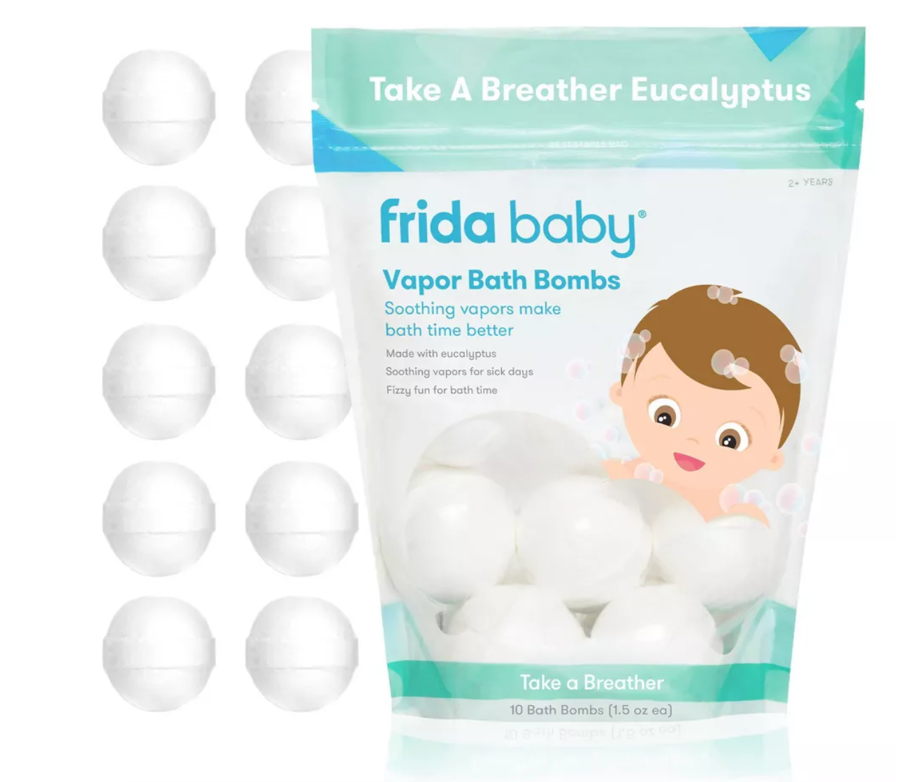 Frida Baby Vapor Bath Bombs 10 Count – Eucalyptus Soothing Bath for Kids & Babies, Congestion Relief