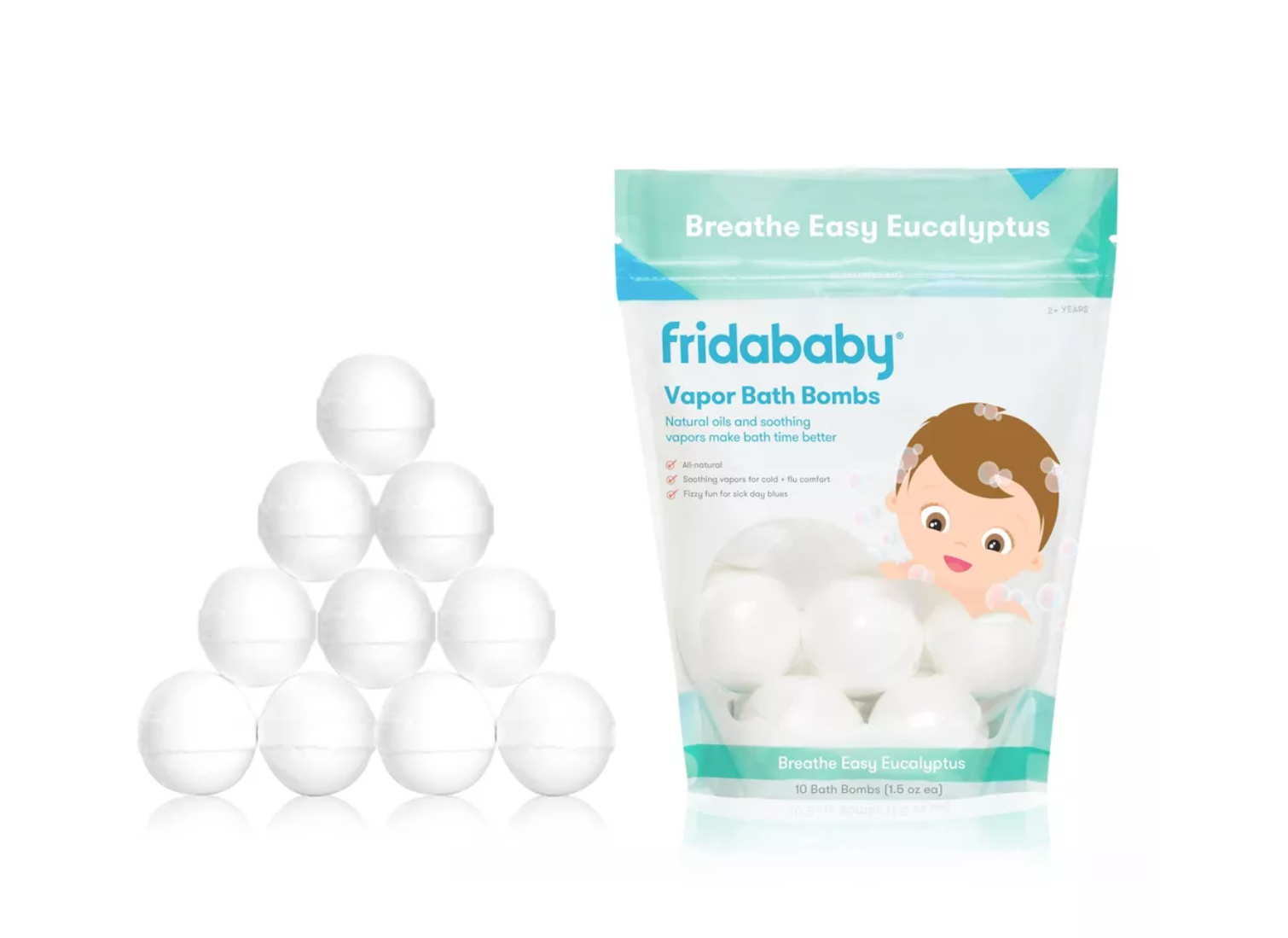 Frida Baby Vapor Bath Bombs 10 Count – Eucalyptus Soothing Bath for Kids & Babies, Congestion Relief