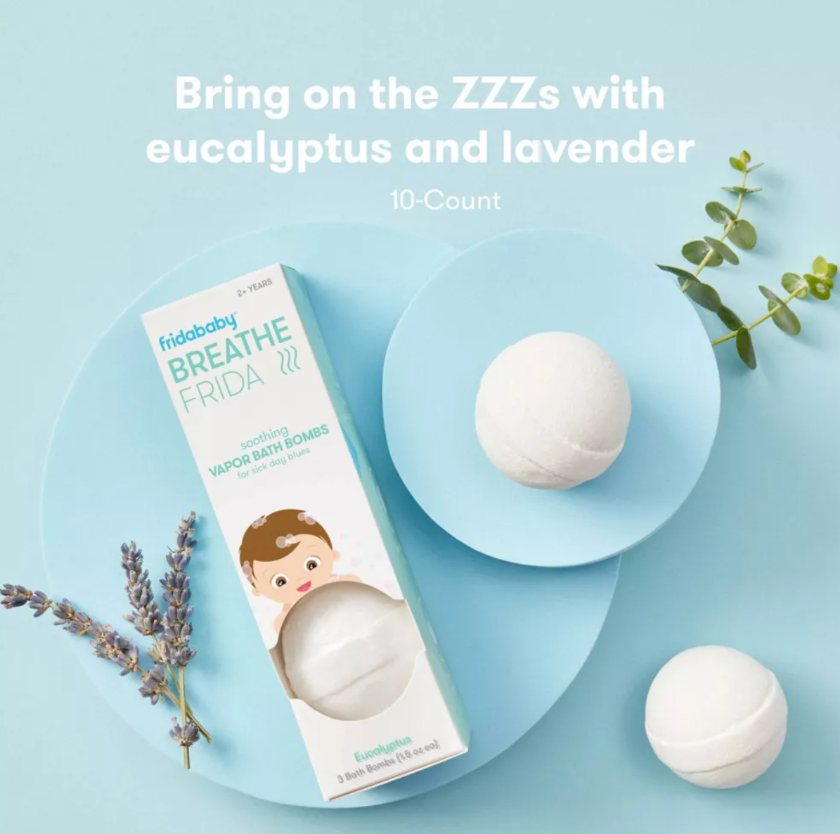 Frida Baby Vapor Bath Bombs 10 Count – Eucalyptus Soothing Bath for Kids & Babies, Congestion Relief