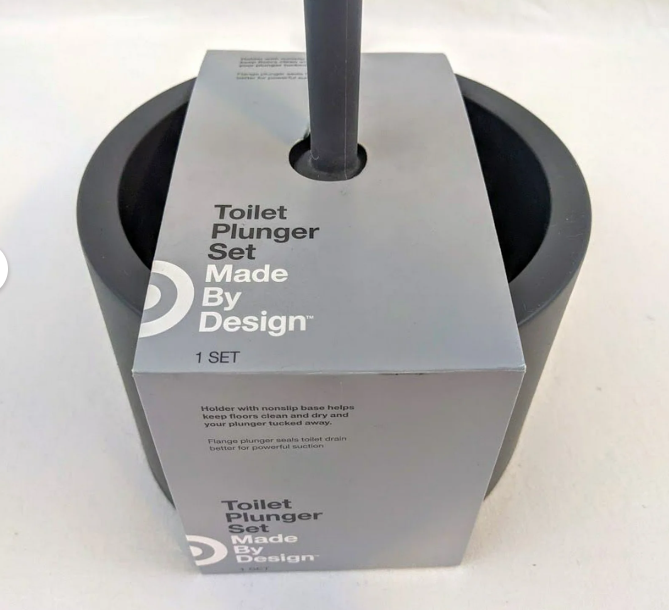 Made By Design Toilet Plunger & Holder Set – Sleek Gray Bathroom Essential with Non-Slip Base
