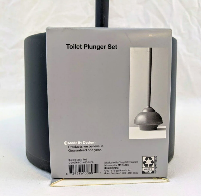 Made By Design Toilet Plunger & Holder Set – Sleek Gray Bathroom Essential with Non-Slip Base