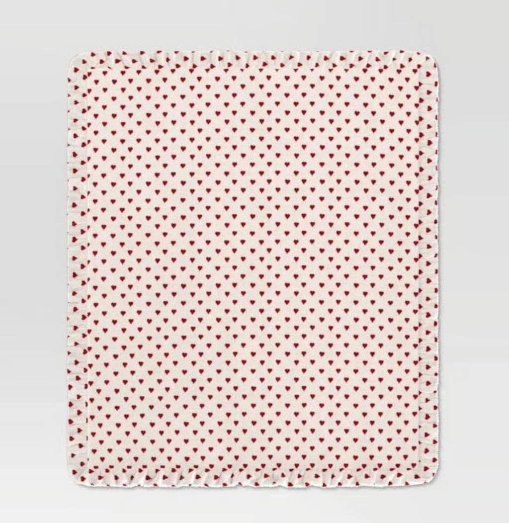 Threshold Mini Hearts Plush Throw Blanket – Ivory & Red Faux Shearling