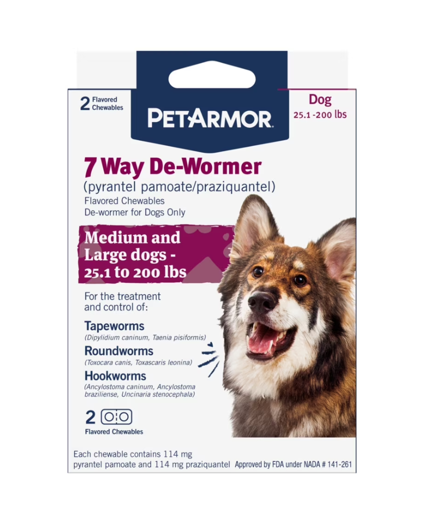 PetArmor 7 Way De-Wormer for Dogs – 2 Chewable Tablets (25.1–200 lbs)