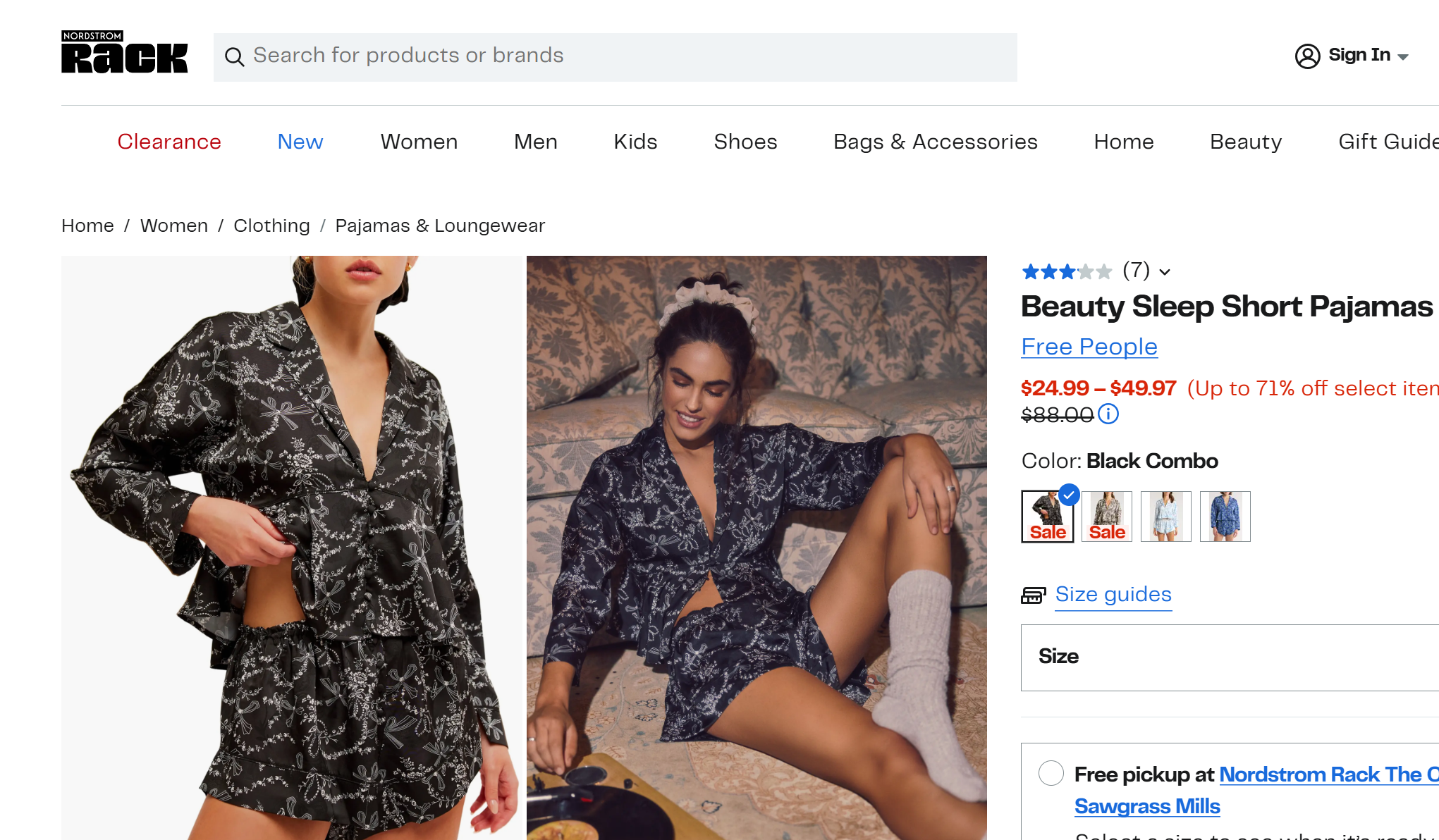 Free People Beauty Sleep Pajama Set – Black Combo, Size Small | Women’s Satin Short PJs