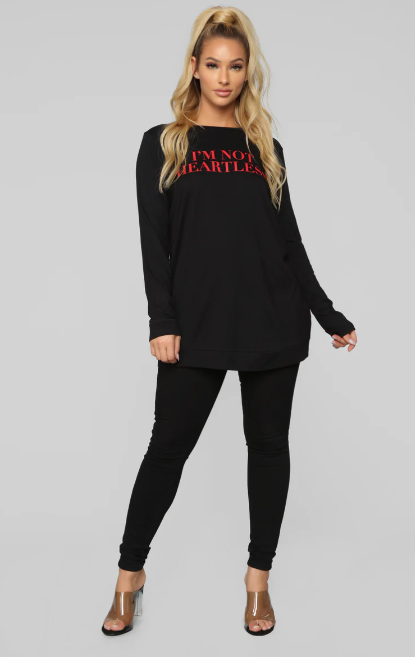 Fashion Nova “I’m Not Heartless / Just Using My Heart Less” Tunic – Size M – NWT