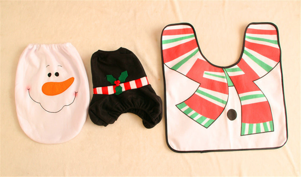 Snowmans bathroom set including seat cover, Floor mat and tank cover