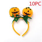 Two pumpkin headbands with green leaves , labeled '10PC'.