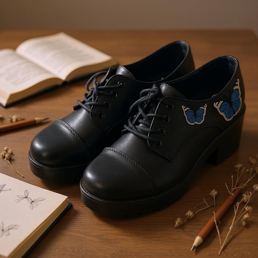 NEW Koi Footwear Black Butterfly Lace-Up Shoes – Vegan Leather – Size 5
