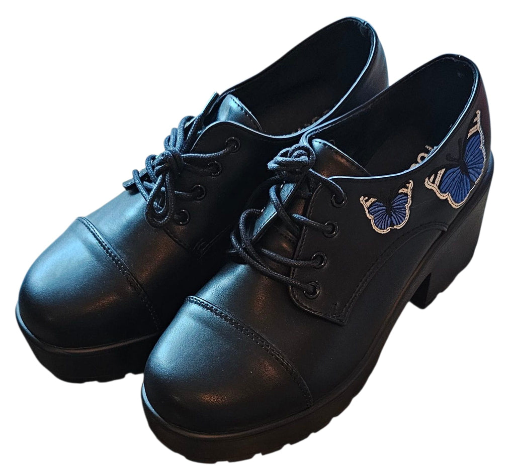 NEW Koi Footwear Black Butterfly Lace-Up Shoes – Vegan Leather – Size 5