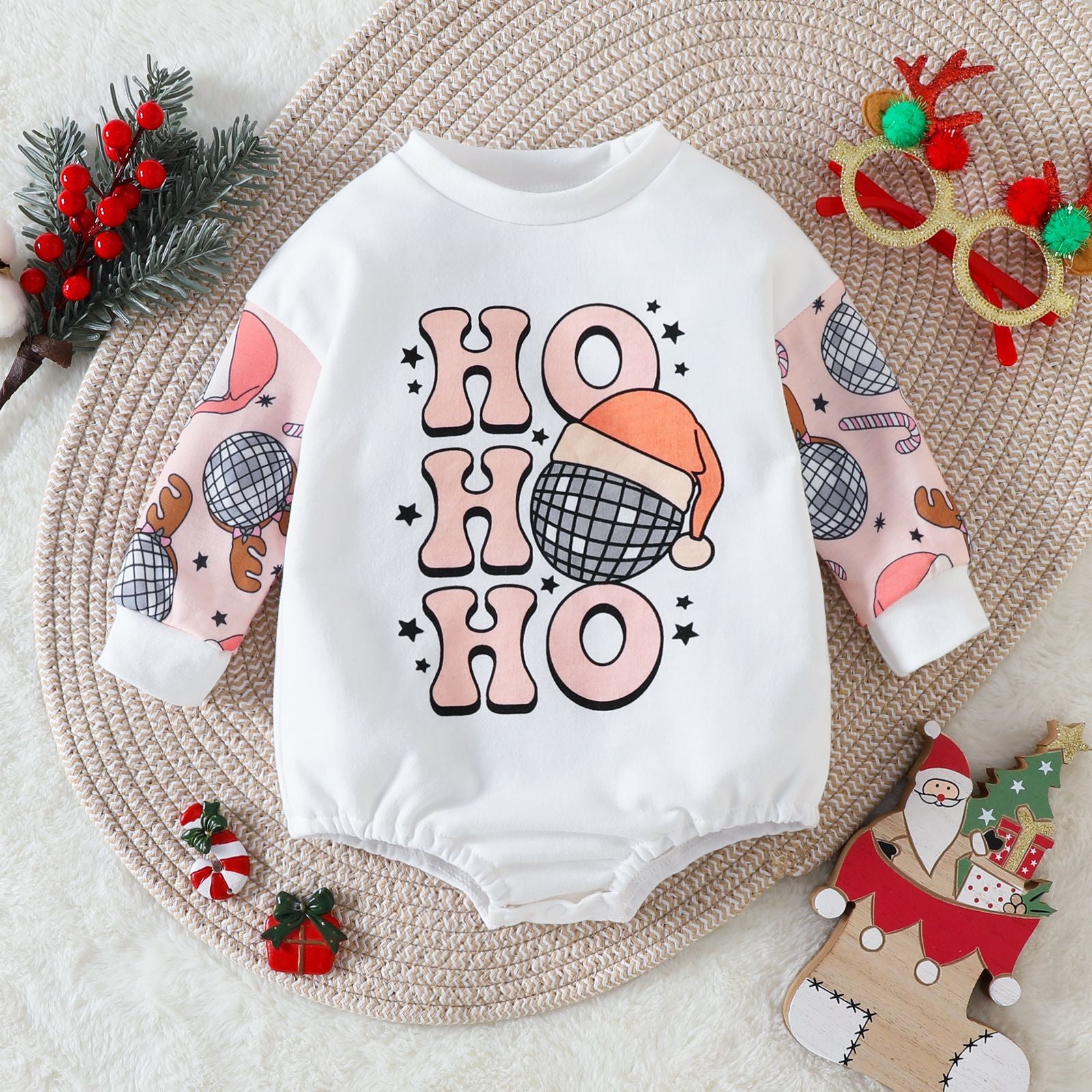 Christmas Baby Romper – Holiday Infant Outfit, Santa Baby Bodysuit, HO HO HO Long Sleeve Onesie