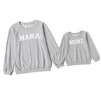 Gray sweatshirts with 'MAMA' and 'MINI' text