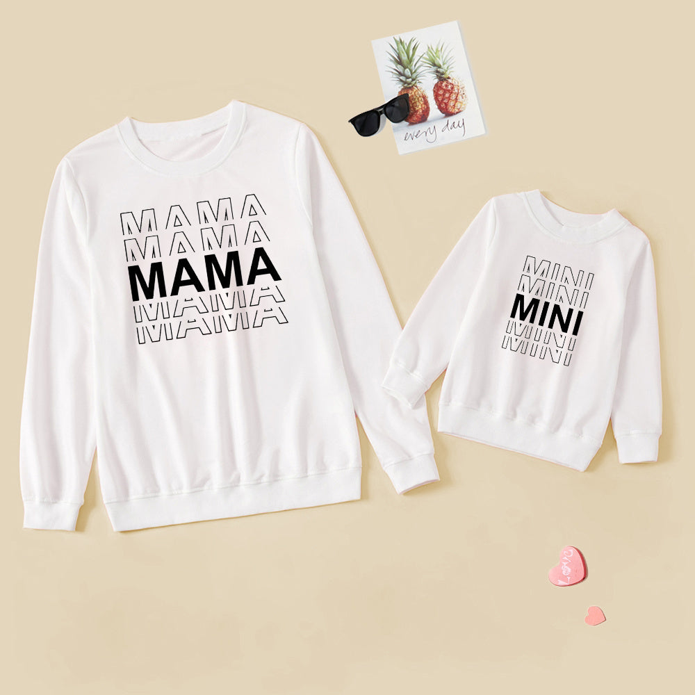 White sweatshirts with 'MAMA' & mini
