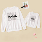 White sweatshirts with 'MAMA' & mini