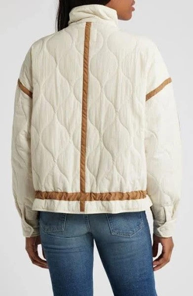 Thread & Supply Quilted Jacket – Women’s Size Medium, Ivory Cream with Tan Trim, Lightweight Casual Outerwear